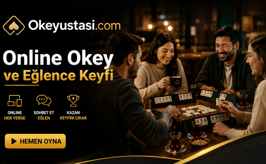 online okey oynayan arkadaşlar ve Okeyustasi.com tanıtım görseli